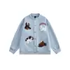 Moletom Bordado de Filhote de Cachorro Masculino Outono e Inverno Novo Estilo Preppy Decoração com Patches Cardigã Versátil Jaqueta Baseball de Casal