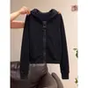 Sudadera con capucha y cremallera de dientes grandes de colores retro americano, bloque de color, chaqueta, top cárdigan con cremallera para mujer, estilo chica picante, ajuste ceñido