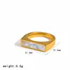 Anel Minimalista de Aço Inoxidável Cravejado com Diamantes Transfronteiriço, Anel Elegante e Único de Aço Titânio Dourado 18K, Anel de Zircônia Que Não Desbota