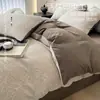 Conjunto de cama de quatro peças em gaze dupla de algodão escovado, capa de edredom 100% algodão, conjunto de lençóis de três peças, lençol com elástico, roupa de cama para dormitórios estudantis