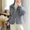 Tiro real estilo Chanel suéter de punto de visón y terciopelo abrigo cárdigan versión coreana para mujer adelgazante temperamento solapa corta top para mujer