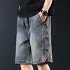 Shorts de Mezclilla Retro Americanos para Hombre Verano 2025 Nuevo Estilo Pantalones de Cinco Puntos Holgados Lavados Casuales con Retazos Pantalones Versátiles