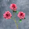 Rosa sweetheart artificial de 3 cabeças para decoração de casamento, decoração de casa, arranjo floral, rosa serigrafado, ornamentos de flores artificiais transfronteiriços, atacado
