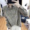 POLO cuello estilo coreano cepillado floral pequeño manga larga camisa de mujer otoño e invierno holgada que reduce la edad top retro camisa base