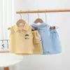 Nuevo Estilo de Verano Estilo Coreano Sencillo Dibujos Animados Sin Mangas Camisa Polo para Bebés y Niños Pequeños, Conjunto de Dos Piezas de Pantalones Cortos Casuales Frescos para Niños