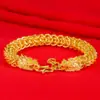 Pulsera Vietnam chapada en oro de 24k dominadora cabeza de doble dragón cuerpo de linterna de latón puro chapado en oro grueso pulsera cabeza de doble dragón