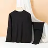 Conjunto de ropa interior térmica para hombres de mediana edad y ancianos, talla extra, cuello medio alto, corte ajustado, con forro polar añadido para mayor calidez