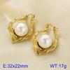 Pendientes de Entrada Elegantes de Lujo con Pliegues Irregulares Martillados Incrustaciones de Diamantes Perla Linterna Acero de Titanio Pendientes Chapados en Oro de 18K Accesorios