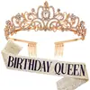 Moda europea y americana cinturón dorado rosa niña de cumpleaños cinturón de cumpleaños Traje de corona Tocado de cristal accesorios para el cabello al por mayor