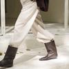 Botas de Moda Tejidas Retro Ajustadas de Media Pantorrilla de Aspecto Elegante para Otoño e Invierno Botas Cortas de Moda de Punta Cuadrada de Manga Recta Suelta
