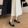 Zapatos Mary Jane para Mujer de Cuero Genuino, Suela Blanda, Tacón Grueso, Correa Única, Punta Cuadrada, Estilo Retro, Lazo