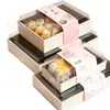 Caja Transparente para Pastel con Tapa para Postres Horneados, Caja de Cuatro Compartimentos para Cortar Fruta