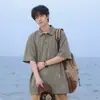 Camisa Polo de Verano para Hombre de Negocios y Viajes Corta Nueva Estilo Coreano Casual Color Sólido Textura Pesada Camiseta de Hombre con Cuello