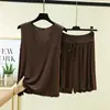 Colete de modal, estilo fino, verão 2026, tamanhos grandes, conjunto de 2 peças para casa, camiseta básica fresca com decote V, shorts soltos