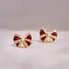 Pendientes de Corazón con Lazo Rojo Otoño e Invierno Diseño de Nicho Elegantes con Estilo Exquisitos Lujo Accesible Versátiles Pendientes de Moda