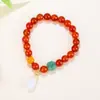 Promoción Transmitida en Vivo de Pulsera de Ágata Roja con Cuentas para Mujeres, Pulsera Original con Colgante de Estilo Chino de Estambres de Flor, Regalo para Compañeros de Clase y Mejores Amigos