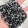 Grado 8A Cabello Negro Natural Cristal Cristales Sueltos Negro Titanio Cristal Redondo Pulsera de Cuentas DIY Collar Accesorios para Joyería Venta al por Mayor