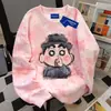 Sudadera Redonda con Estampado de Dibujos Animados Lindo de Crayon Shin-Chan para Mujer Otoño e Invierno Estilo Perezoso Americano Tie-Dye Rosa Preppy