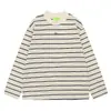 Traje Simples e Casual Estilo Coreano com Listras Verdes Contrastantes, Camiseta Casual Retro Solta de Manga Longa para Homens e Mulheres, Top de Outono