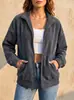 Chaqueta Casual Larga de Manga Larga Retro con Cuello Alto y Cremallera Hombro Caído Holgada para Mujer - Europea y Americana Transfronteriza Otoño e Invierno 2026