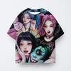 Caçador de Demônios Cartoon Impressão 3D Transfronteiriça Nova Camiseta Casual Feminina Gola Redonda Manga Curta Venda Direta da Fábrica Fornecimento