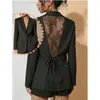 Moda femenina europea y americana 2026 Amazon transfronterizo nuevo modelo: blazer de color liso con panel trasero de encaje y cinturón