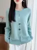 Novo Cardigã de Tricô Coreano para Primavera e Outono, Gola Redonda Suave para Mulheres com Botões de Estrela do Mar, Casaco Suéter Jovem e Elegante