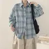 Camisa a cuadros estilo coreano, camisa casual con protección solar, top para mujer, camisa a cuadros, chaqueta fina de corte holgado