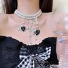 Collar de Moda Cool Negro Goteo de Aceite Amor Borla Perla Mujer Chica Picante Temperamento Irregular Moda Personalidad Cadena Clavícula
