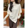 Suéter de cuello alto diseño irregular manga murciélago holgado cubre trasero tejido casual estilo perezoso negro