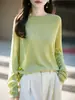 Diseño sin costuras y cómodo de cuello redondo, top básico de manga larga simple y versátil, perfecto para primavera y otoño, con un estilo relajado y chic