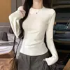 Camiseta de Manga Larga con Cuello Redondo Pequeño Cepillado Seleccionada Cuidadosamente Hombro Normal para Mujer Otoño/Invierno Estilo Básico Capa Interior Capa Base Top Adelgazante