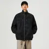 Jaqueta de couro masculina lisa estilo retrô americano com lapela, casaco masculino com toque de alta qualidade, jaqueta de corte solto para homens