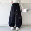 Calça Jogger de Tricô Casual para Meninas 2026 Novo Estilo Outono para Crianças Maiores, Padrão de Bolinhas e Estrelas, Perna Larga Curva, Calça Esportiva