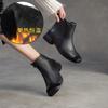 Jiezu 2025 Inverno Novo Couro Genuíno Camada Superior Forro de Lã Quente Estilo Retrô Sapatos de Algodão Femininos Roupa de Trabalho Zíper Lateral Botas Curtas