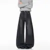 Calça jeans masculina para o outono, lavagem cinza-azulado desgastada, perna larga, corte solto, com caimento, estilo retrô americano, calça comprida masculina de marca da moda