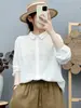 Camisa larga de algodón de doble capa con bordado pesado estilo chino para mujer, top vintage artístico bordado de algodón puro suave y agradable para la piel, moderno