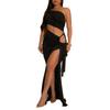 20195 Fuente Transfronteriza Amazon Moda Europea y Americana para Mujer Color Sólido Cuello Oblicuo Sexy Sin Tirantes Dividido Vestido Nuevo