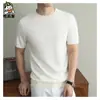 Artículo de venta caliente de verano, mismo estilo que la transmisión en vivo, camiseta de lino de manga corta de alta gama para hombre, top de punto liso de manga corta de verano para hombre