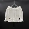 Conjunto de Pantalones Anchos con Top Nuevo de Verano de un Hombro con Adorno de Encaje y Cinturilla Falsa Plisada