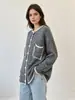 Cárdigan de punto gris retro estilo coreano, de alta gama, nueva colección otoño/invierno, corte holgado y relajado, abrigo suéter para mujer