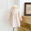 Vestido Longo de Renda Vazada com Gola de Boneca Floral de Manga Longa para Crianças - Vestido Doce Pastoral