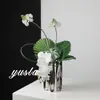Mesa de Centro de Vidro Galvanizado Casual para Sala de Estar Sala de Jantar Mesa de Escritório Armário Arranjo de Flores Vaso Seco Enfeites Quarto de Modelo Decorações Suaves