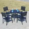 Mesa e cadeira do pátio externo combinação varanda lazer mesa de jantar à prova de sol e cadeira parque ao ar livre mesa de madeira anti-corrosão ao ar livre