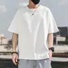 Nova camiseta de algodão de manga curta masculina solta de verão grossa de meia manga branca de cor sólida para trabalho base tendência