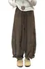 Pantalones casuales cortos marrones para mujer, otoño, talla grande, holgados, adelgazantes, petite, fluidos, pierna ancha, tipo globo