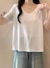 Talla Grande Ligeramente Gorda Casual Manga Corta Camiseta Blanca de Verano para Mujer Camiseta Hombro Derecho Gordo mm Corte Holgado Adelgazante Top