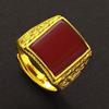 Anel Banhado a Ouro 24k de Boutique Joias Masculinas Latão Ouro de Areia do Vietnã Joias com Inlay de Pedra Ônix Anel Ajustável