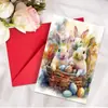 Tarjeta de Saludo de Pascua Nueva Transfronteriza con Juego de Sobres, Tarjeta de Mensaje Creativa con Elementos de Conejito, Huevo y Pascua