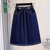 Estilo Verano Talla Grande Tencel Delgado Cintura Elástica Falda Midi de Mezclilla Casual Suelta Adelgazante Falda de Línea A